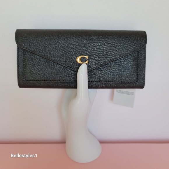 COACH Wyn Envelope Crossgrain Leather Wallet- Black color⭐ - Picture 5 of 16